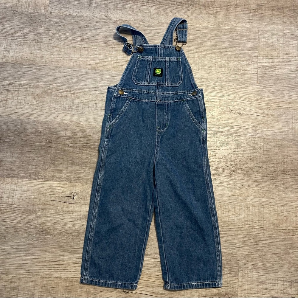 J Vintage 2000s John Deere Denim Overalls Toddler Size 4T Blue Jean 100% Cotton